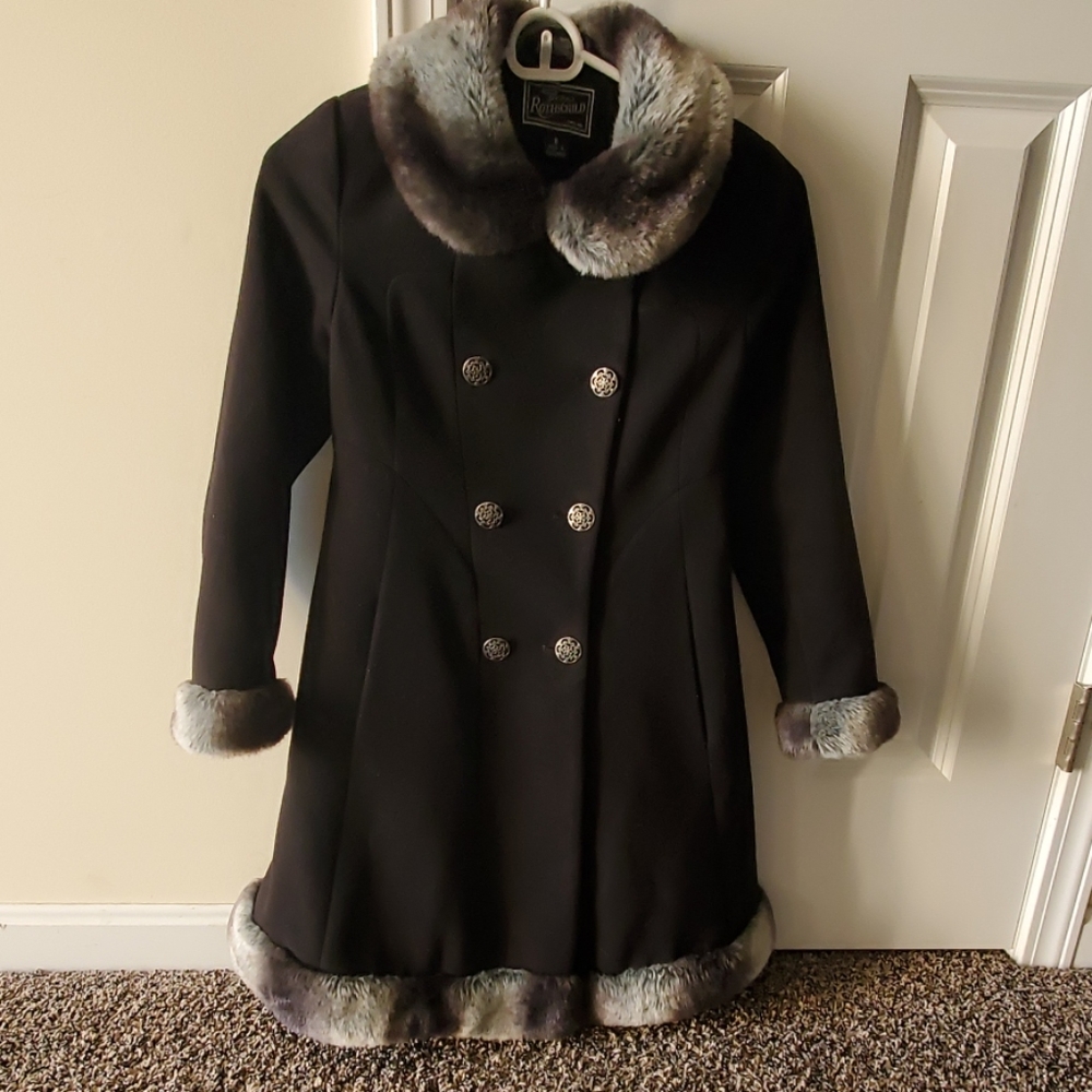 Rothschilds Black Girls Coat w/ Faux Fur 8